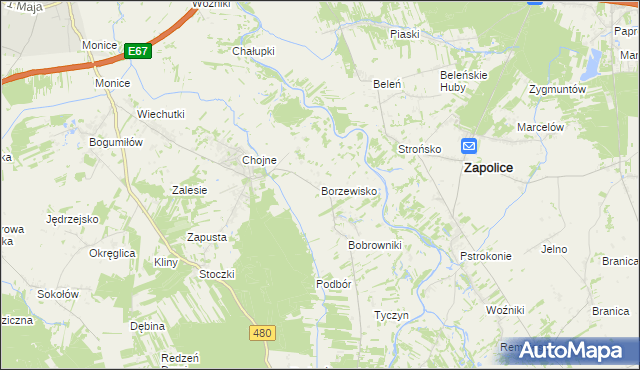 mapa Borzewisko gmina Sieradz, Borzewisko gmina Sieradz na mapie Targeo