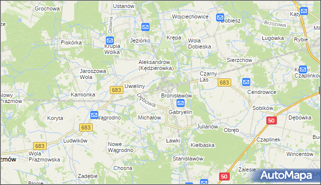 mapa Bronisławów gmina Prażmów, Bronisławów gmina Prażmów na mapie Targeo