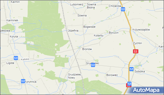 mapa Bronów gmina Pleszew, Bronów gmina Pleszew na mapie Targeo
