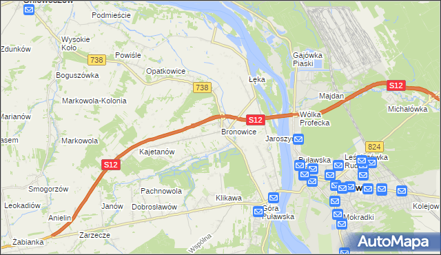 mapa Bronowice gmina Puławy, Bronowice gmina Puławy na mapie Targeo