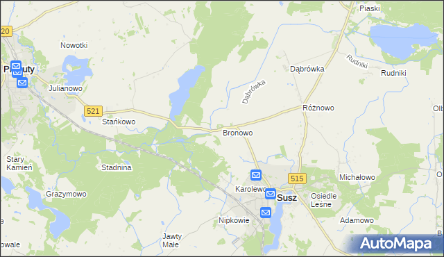 mapa Bronowo gmina Susz, Bronowo gmina Susz na mapie Targeo