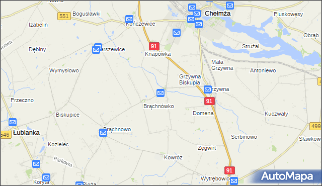 mapa Browina gmina Chełmża, Browina gmina Chełmża na mapie Targeo