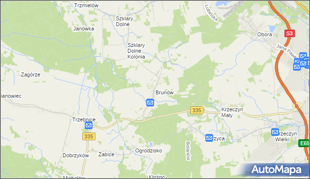 mapa Brunów gmina Chocianów, Brunów gmina Chocianów na mapie Targeo