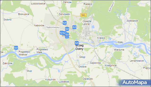 mapa Brzeg Dolny, Brzeg Dolny na mapie Targeo