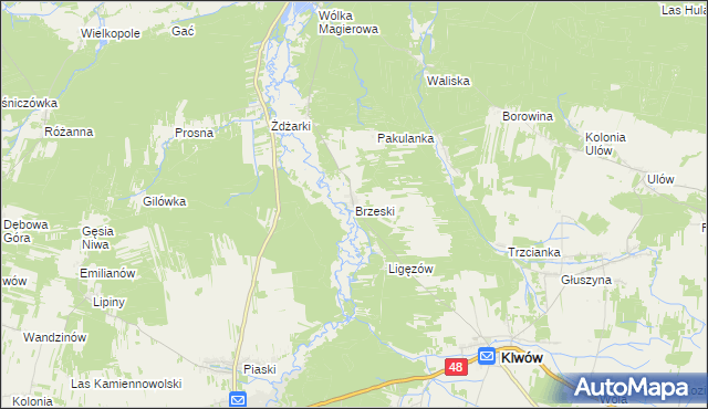 mapa Brzeski gmina Klwów, Brzeski gmina Klwów na mapie Targeo