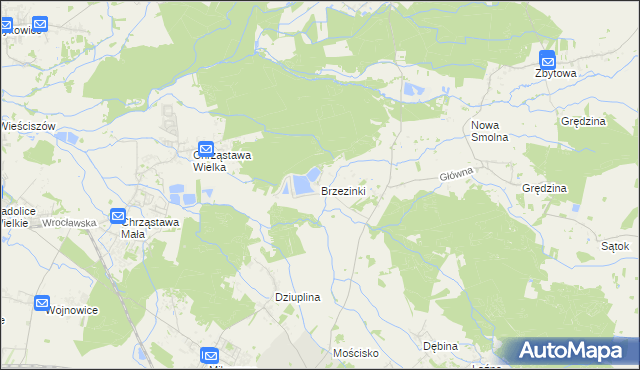 mapa Brzezinki gmina Jelcz-Laskowice, Brzezinki gmina Jelcz-Laskowice na mapie Targeo