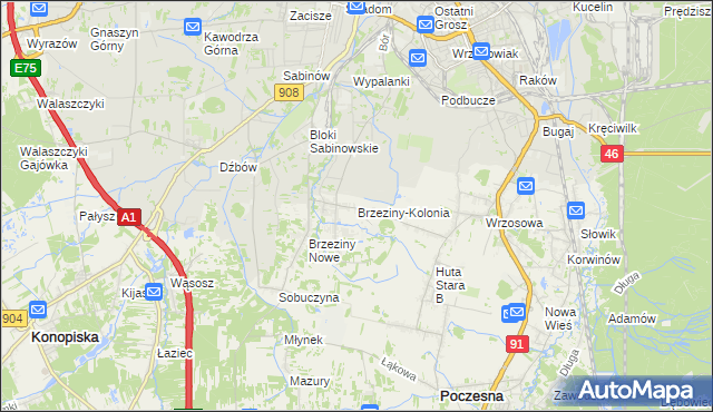 mapa Brzeziny-Kolonia, Brzeziny-Kolonia na mapie Targeo