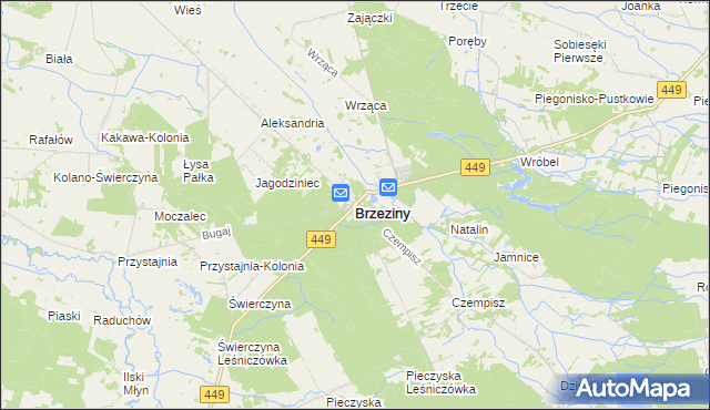 mapa Brzeziny powiat kaliski, Brzeziny powiat kaliski na mapie Targeo