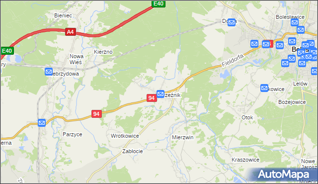 mapa Brzeźnik gmina Bolesławiec, Brzeźnik gmina Bolesławiec na mapie Targeo