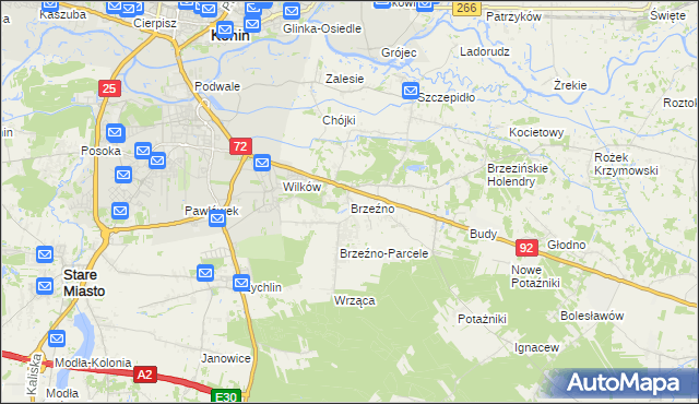 mapa Brzeźno gmina Krzymów, Brzeźno gmina Krzymów na mapie Targeo