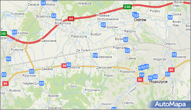 mapa Brzezówka gmina Ropczyce, Brzezówka gmina Ropczyce na mapie Targeo