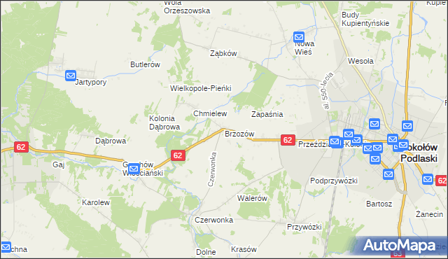 mapa Brzozów gmina Sokołów Podlaski, Brzozów gmina Sokołów Podlaski na mapie Targeo