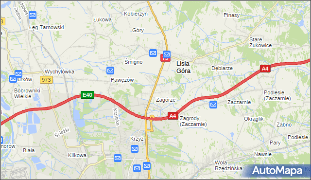 mapa Brzozówka gmina Lisia Góra, Brzozówka gmina Lisia Góra na mapie Targeo
