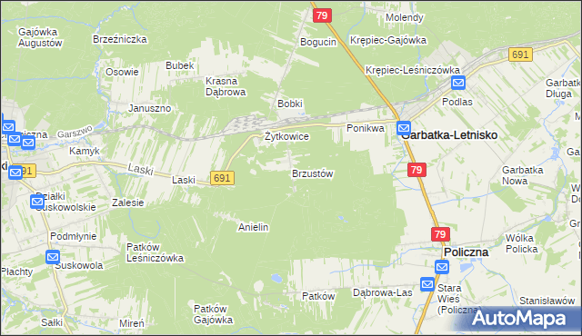 mapa Brzustów gmina Garbatka-Letnisko, Brzustów gmina Garbatka-Letnisko na mapie Targeo