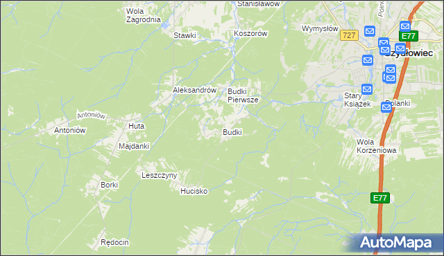mapa Budki gmina Chlewiska, Budki gmina Chlewiska na mapie Targeo