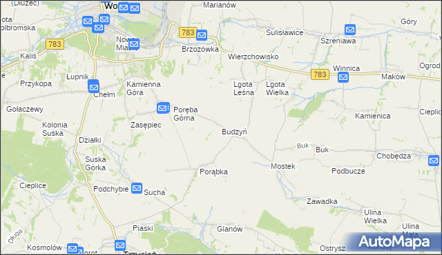 mapa Budzyń gmina Wolbrom, Budzyń gmina Wolbrom na mapie Targeo