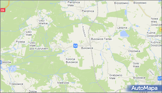 mapa Bukowice gmina Krośnice, Bukowice gmina Krośnice na mapie Targeo