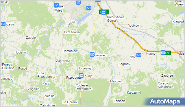 mapa Bukowiec gmina Kolbuszowa, Bukowiec gmina Kolbuszowa na mapie Targeo