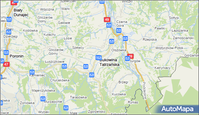mapa Bukowina Tatrzańska, Bukowina Tatrzańska na mapie Targeo
