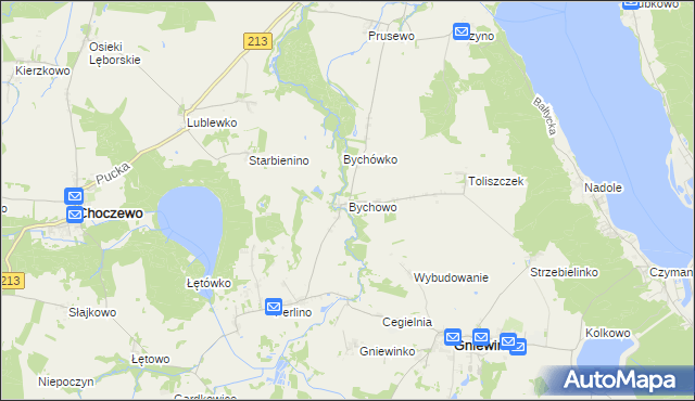 mapa Bychowo gmina Gniewino, Bychowo gmina Gniewino na mapie Targeo
