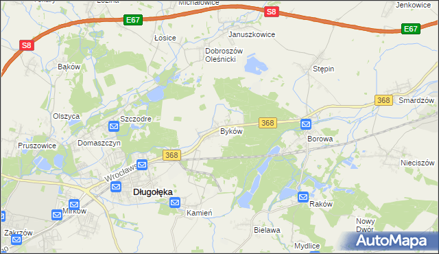 mapa Byków, Byków na mapie Targeo