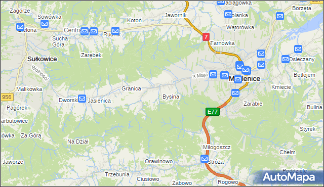 mapa Bysina, Bysina na mapie Targeo