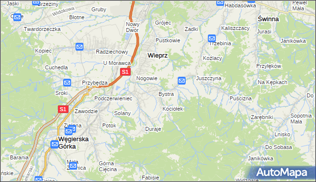 mapa Bystra gmina Radziechowy-Wieprz, Bystra gmina Radziechowy-Wieprz na mapie Targeo