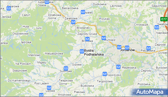 mapa Bystra Podhalańska, Bystra Podhalańska na mapie Targeo