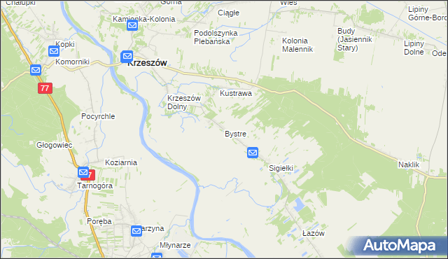 mapa Bystre gmina Krzeszów, Bystre gmina Krzeszów na mapie Targeo