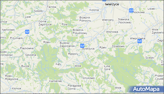 mapa Bystrzyca gmina Iwierzyce, Bystrzyca gmina Iwierzyce na mapie Targeo