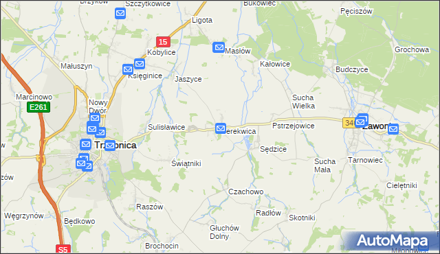 mapa Cerekwica gmina Trzebnica, Cerekwica gmina Trzebnica na mapie Targeo