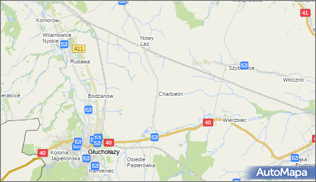 mapa Charbielin gmina Głuchołazy, Charbielin gmina Głuchołazy na mapie Targeo