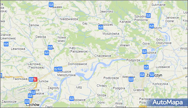 mapa Charzewice, Charzewice na mapie Targeo