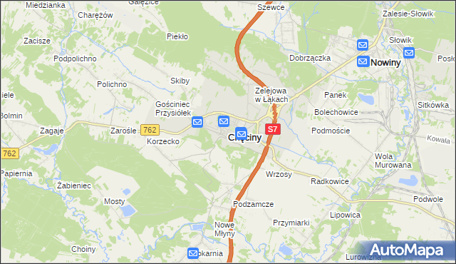 mapa Chęciny powiat kielecki, Chęciny powiat kielecki na mapie Targeo