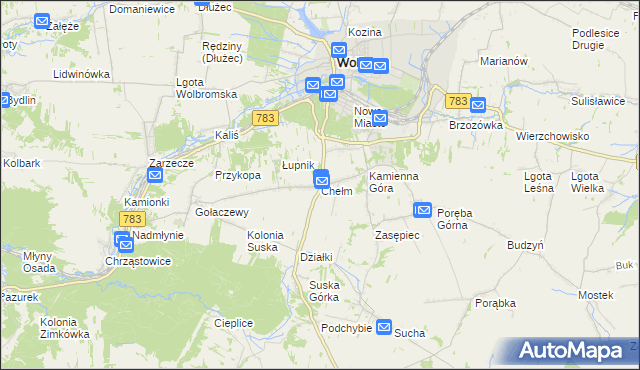 mapa Chełm gmina Wolbrom, Chełm gmina Wolbrom na mapie Targeo