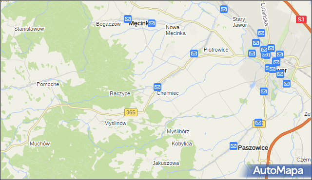 mapa Chełmiec gmina Męcinka, Chełmiec gmina Męcinka na mapie Targeo