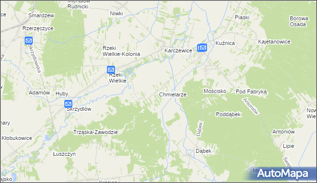 mapa Chmielarze gmina Kłomnice, Chmielarze gmina Kłomnice na mapie Targeo