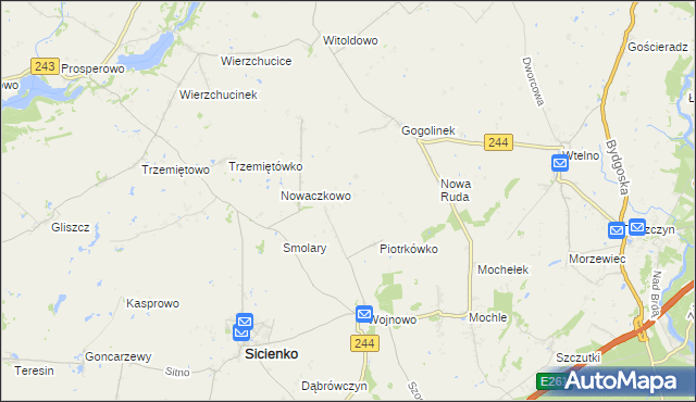mapa Chmielewo gmina Sicienko, Chmielewo gmina Sicienko na mapie Targeo