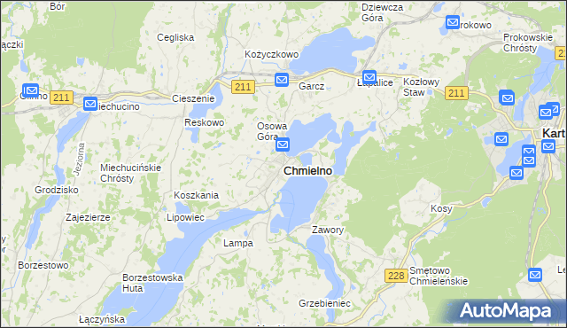 mapa Chmielno powiat kartuski, Chmielno powiat kartuski na mapie Targeo