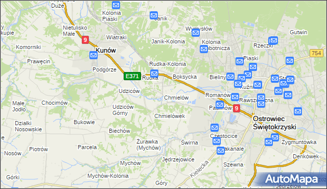 mapa Chmielów gmina Bodzechów, Chmielów gmina Bodzechów na mapie Targeo