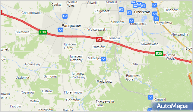 mapa Chociszew gmina Parzęczew, Chociszew gmina Parzęczew na mapie Targeo