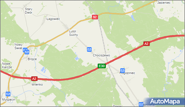 mapa Chociszewo gmina Trzciel, Chociszewo gmina Trzciel na mapie Targeo