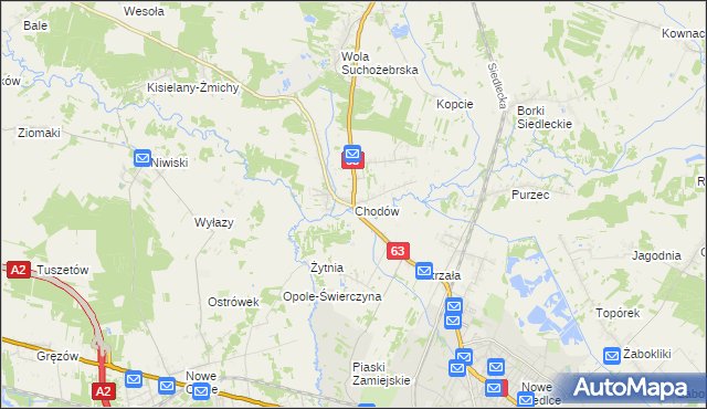 mapa Chodów gmina Siedlce, Chodów gmina Siedlce na mapie Targeo