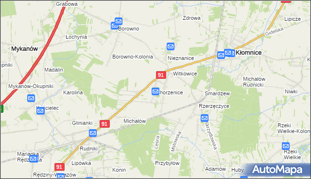 mapa Chorzenice gmina Kłomnice, Chorzenice gmina Kłomnice na mapie Targeo