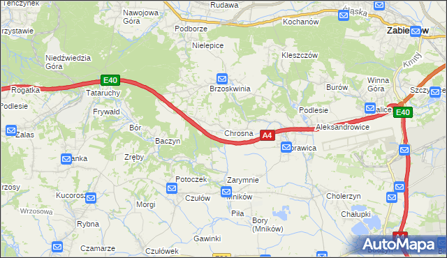 mapa Chrosna gmina Liszki, Chrosna gmina Liszki na mapie Targeo