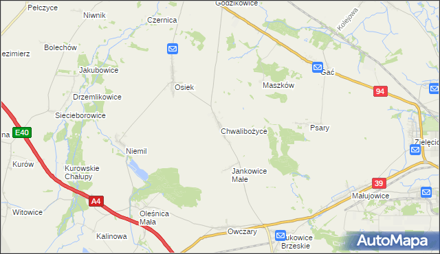 mapa Chwalibożyce, Chwalibożyce na mapie Targeo