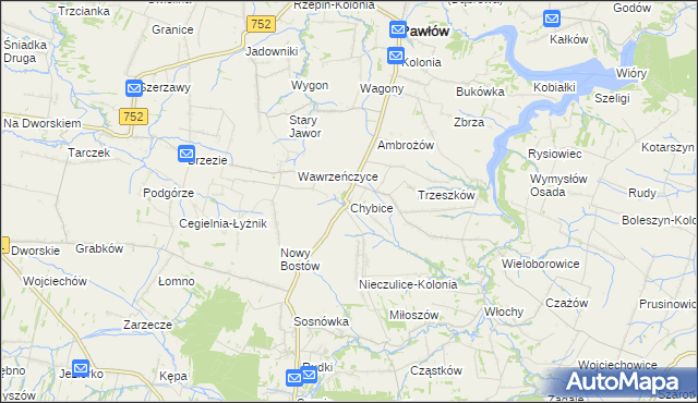 mapa Chybice, Chybice na mapie Targeo