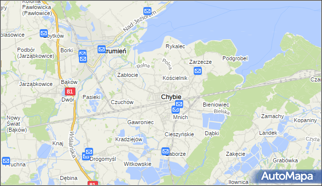 mapa Chybie, Chybie na mapie Targeo