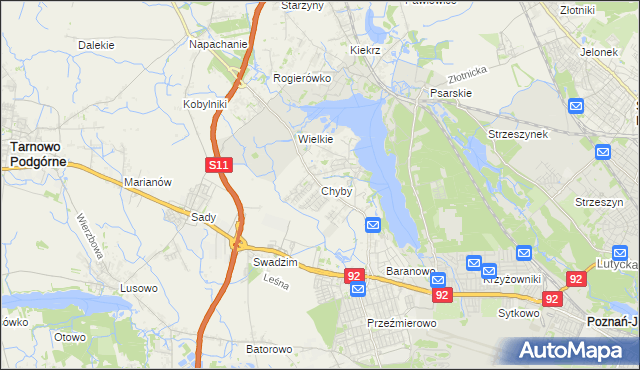 mapa Chyby gmina Tarnowo Podgórne, Chyby gmina Tarnowo Podgórne na mapie Targeo