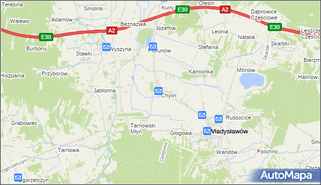 mapa Chylin gmina Władysławów, Chylin gmina Władysławów na mapie Targeo